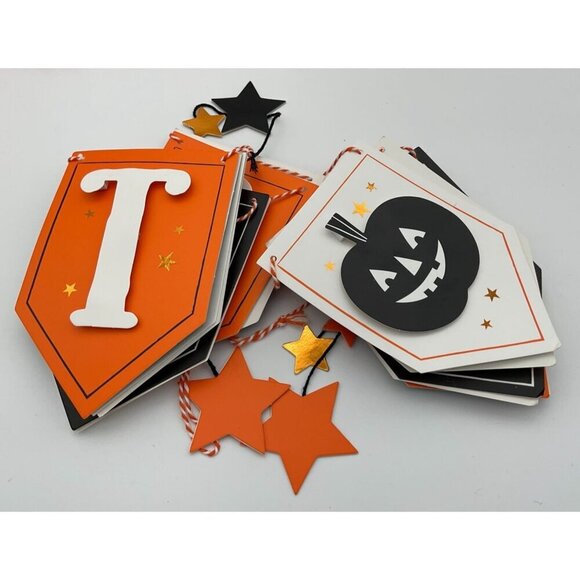 Halloween Boo! Banner & Trick or Treat Garland with Orange Pom Accents Set - Picture 2 of 6